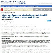 Nmero de fusiones y adquisiciones en Chile subi 11% en 2017, pero el monto cay 9,21%